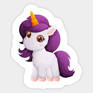 Cute little white unicorn with purple mane Sticker